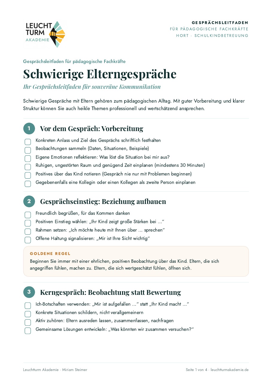 Seite 1 der Vorlage Elterngespräch: Checkliste