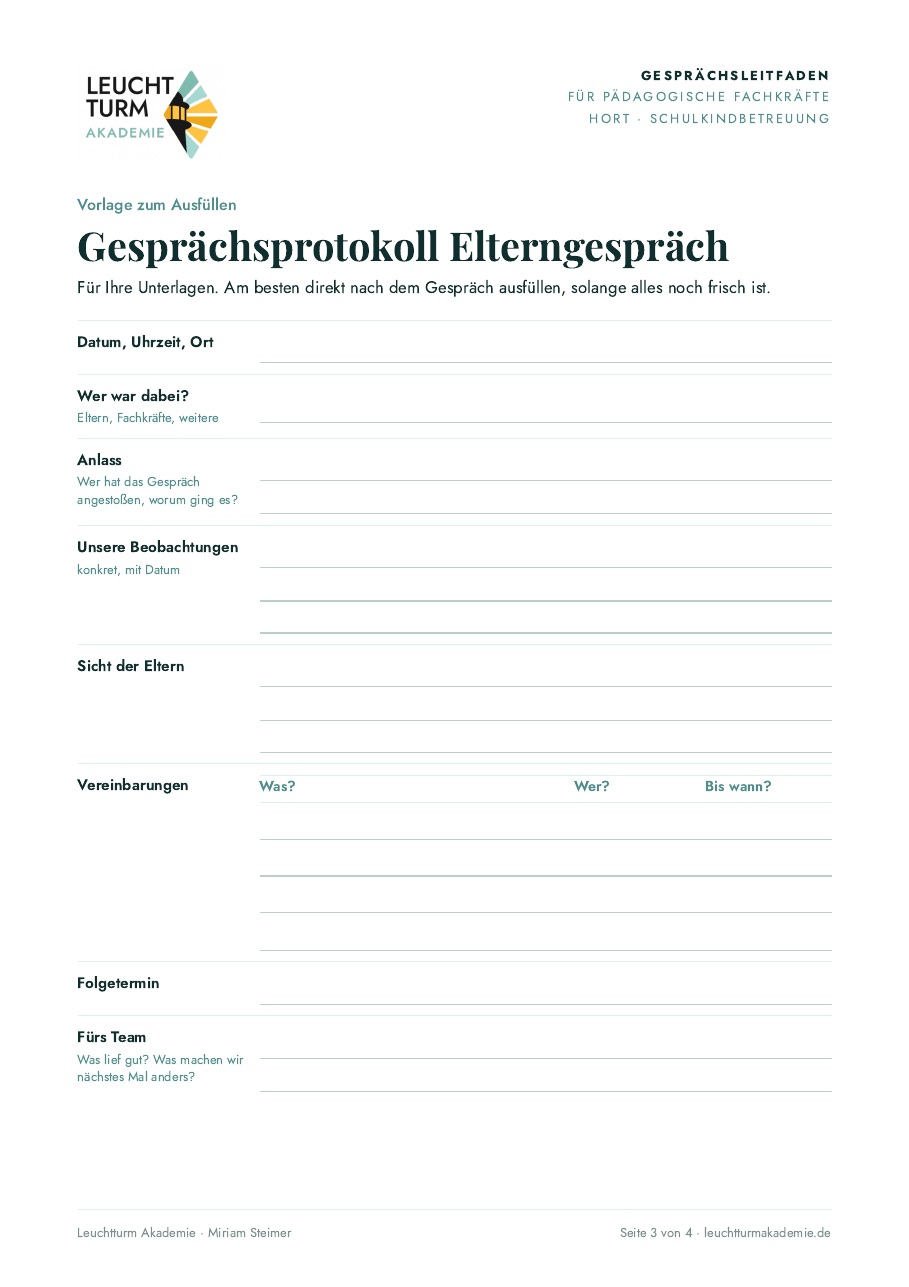 Seite 3 der Vorlage Elterngespräch: Protokoll